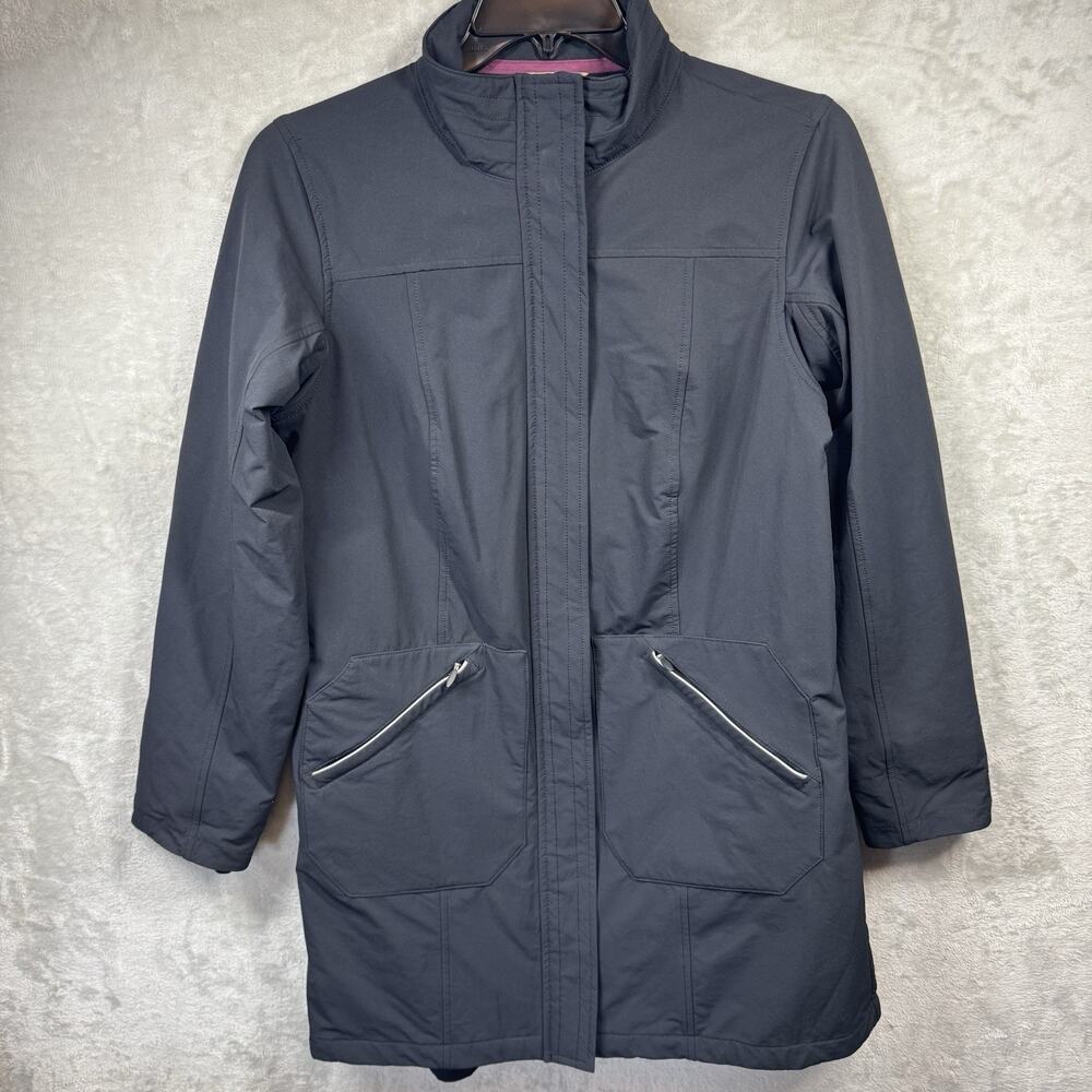 Duluth Trading Coat Jacket Women Large Black Long Sleeve Nylon Mid Length Line